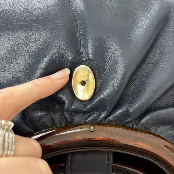 Vintage JR Florida USA Navy Blue Handbag Purse Bakelite Handles MCM Mod 50s 60s - Picture 13 of 15